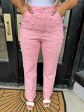 Embellished pearl pink jeans