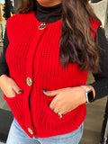 Red sweater vest with gold buttons