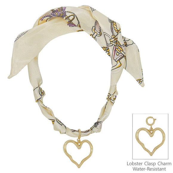 Cream/Neutral Knotted Scarf Necklace with Hammered 1.5