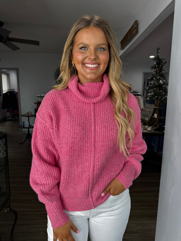 Pink heathered turtle neck sweater