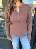 Brown waffle Henley