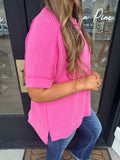 Fuchsia ribbed scoop neck top