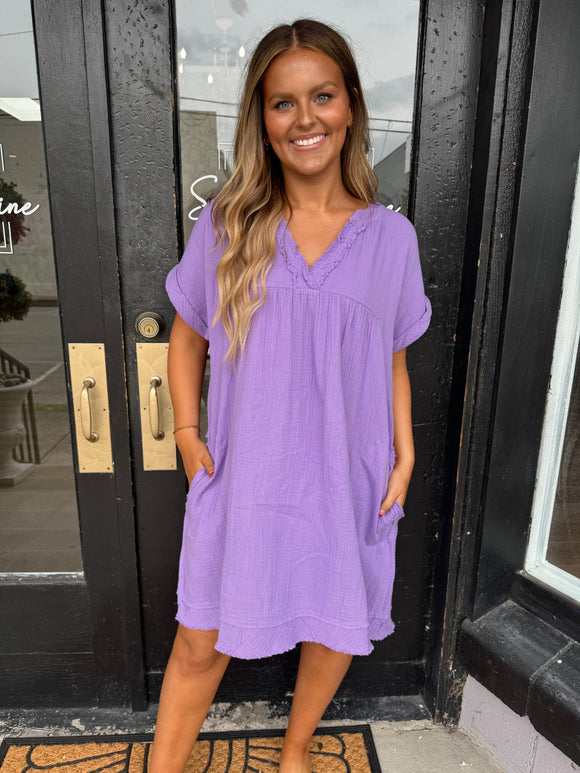 Purple linen dress