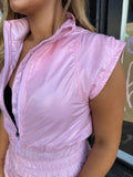 Iridescent pink mock neck vest