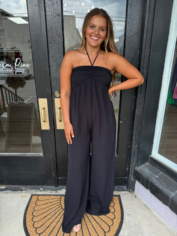 Black halter neck jumpsuit