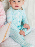 SoftSnooze™ Baby Cotton Modal Blue Breeze Gingham Footed One Piece Pajama: Blue / 0-3m