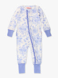 SoftSnooze™ Baby Girls Bamboo Viscose Periwinkle Butterfly Garden Convertible Ruffle One Piece Footie Pajama : Blue / Newborn
