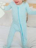 SoftSnooze™ Baby Cotton Modal Blue Breeze Gingham Footed One Piece Pajama: Blue / 0-3m