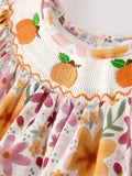 Halloween & Thanksgiving Pumpkin Embroidery Smock Floral Baby Girl Romper: 6M
