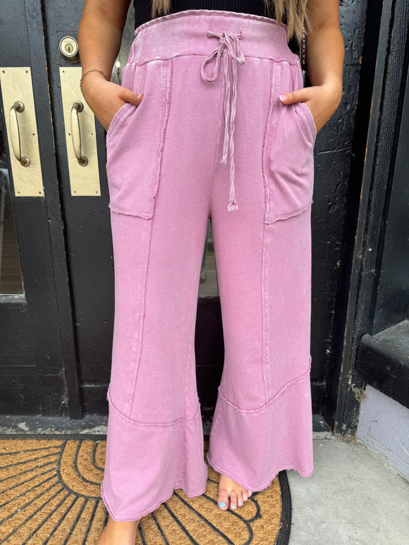 Rose mineral washed terry knit pants