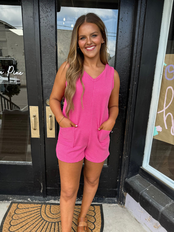 Hot pink ribbed romper