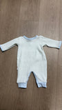 PatyKnit™ Pinstripe Romper with Pima Trim (mint & blue)