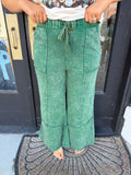 Green acid wash fit and flare pants
