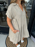 Beige washed linen dress