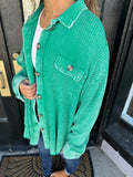 Kelly Green bat wing waffle shacket