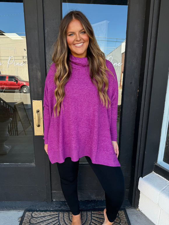 Microfiber cowl neck top - plum