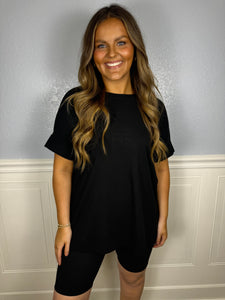 Black biker short set