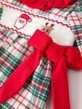 Christmas Plaid Smocking Embroidered Girls Bloomers Romper Set: 3M