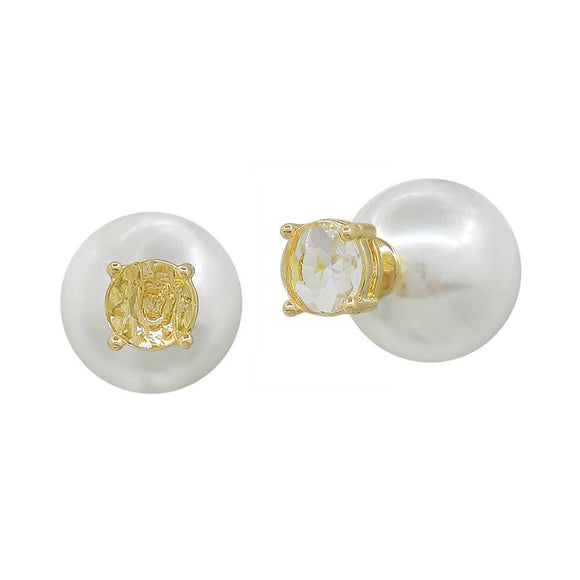 Gold Crystal and Pearl Front/Back Stud Earrings
