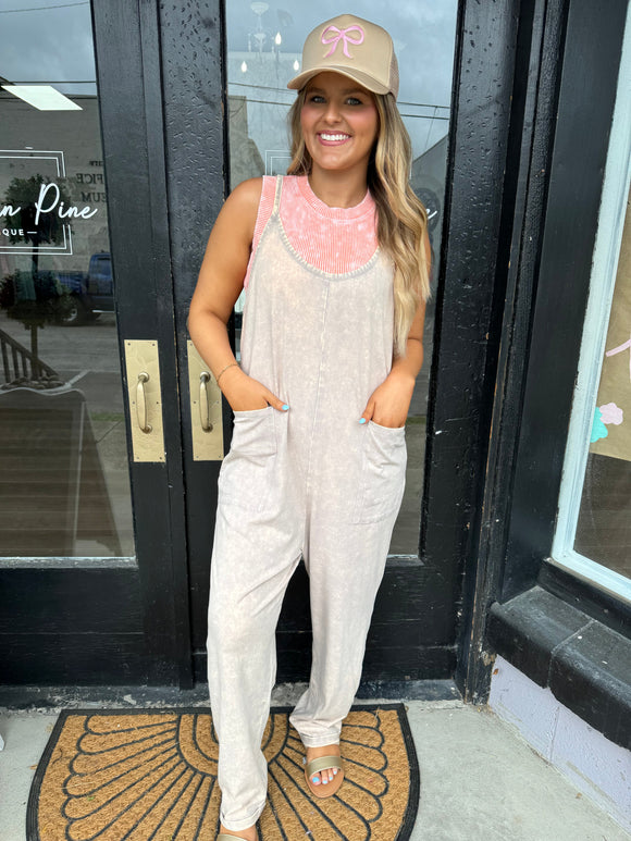 On the run jumpsuit- ash mocha