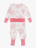 SoftSnooze™ Baby Girls Bamboo Viscose Bubblegum Butterfly Garden Toile Convertible Ruffle One Piece Footie Pajama : White / 0-3m
