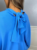 Blue mock neck top