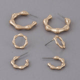 Bamboo Hoop Earrings Set: W Gold