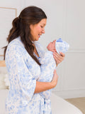 SoftSnooze™ Baby Girls Bamboo Viscose Periwinkle Butterfly Garden Ruffle Knotted Sleep Gown & Bow Hat Set: Blue / Newborn-3m