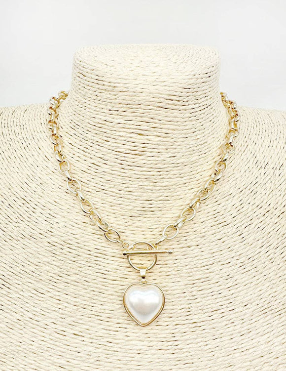 Gold Open Chain with Toggle and Pearl Heart 18