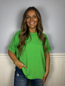 Green ribbed short sleeve