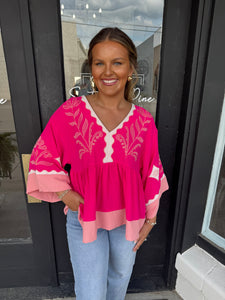 Pink embroidered boho top