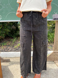 Ash black linen cargo pants