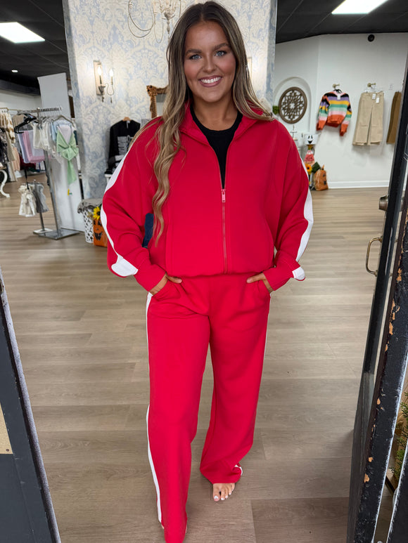 Scuba zip up jacket- red/cream