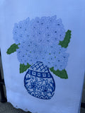 Blue hydrangea scalloped tea towel