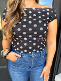 Black polka dot ots top