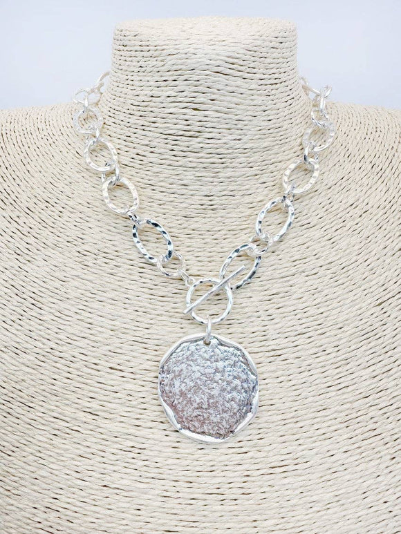 Open Silver Chain with Hammered Coin Charm 16