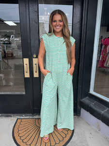 Green striped jumpsuit