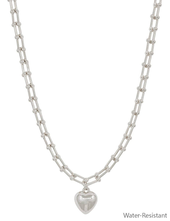 Water Resistant Silver Chain with Puffy Heart 16