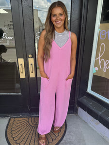 Pink ribbed jumpsuit