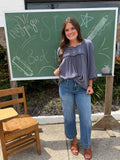 Charcoal ruched lace top