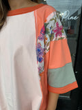 Coral floral sleeve top