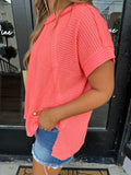 Bright coral waffle knit top