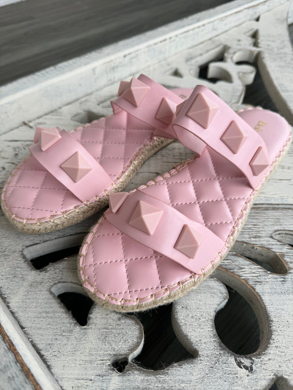 Light pink two strap studded sandals