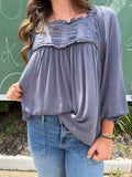 Charcoal ruched lace top