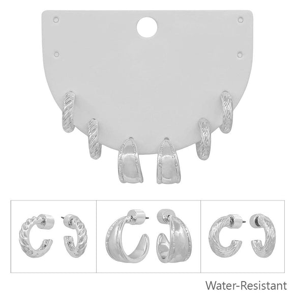 Set of 3 Silver Chunky Hoop Earrings