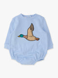 Baby Mallard Skies Applique Sweatshirt Bubble Romper: Blue / 0-3m