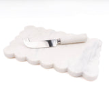 White Marble Scalloped Cheese Board & Knife Set
