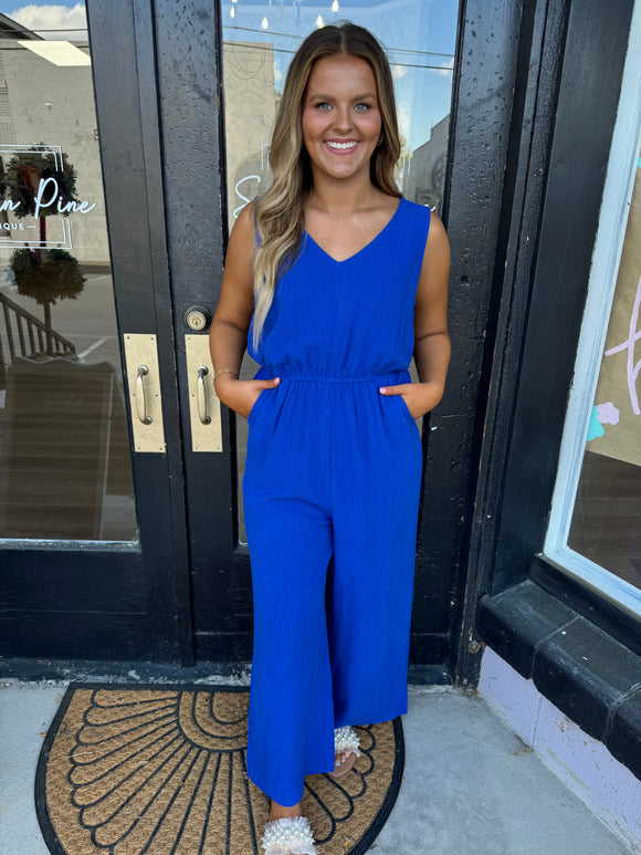 Cobalt linen jumpsuit