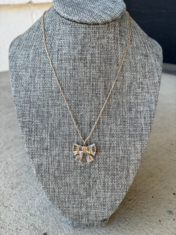 Gold Chain with Rhinestone Bow Charm 16”-18” Necklace
