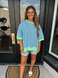 Blue & green striped oversized top